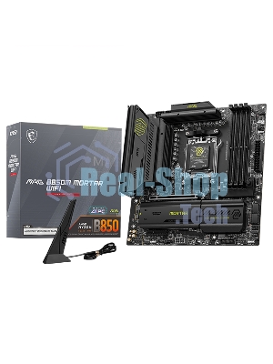 Материнская плата MSI MAG B850M MORTAR WIFI, AM5, AMD B850, 4xDDR5, 4xSATA, 3xM.2, 1xPCIe 5.0 x16, 1xPCIe 4.0 x4, 1xHDMI, 1x5Gb LAN, Wi-Fi 7, Bluetooth 5.4, 1xUSB-C 40Gbps, 1xUSB-C 20Gbps, 5xUSB-A 10Gbps, 2xUSB-A 5Gbps, 4xUSB-A 2.0, 1xS/PDIF, 2x3.5 мм, 7.1, mATX