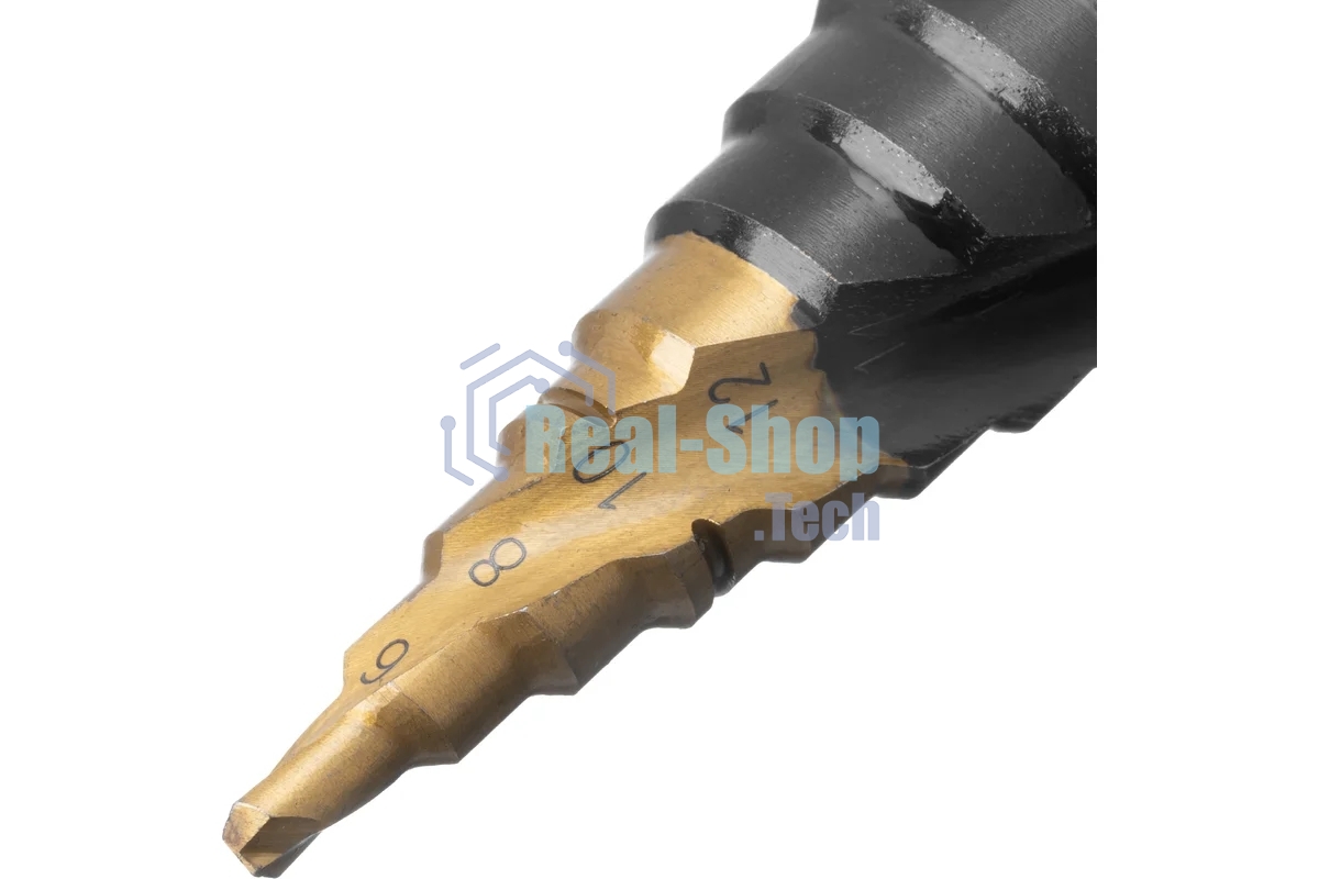 Сверло ступенчатое Denzel 4-6-8-10-12-14-16-18-20-22-24-26-28-30-32 мм, Р6М5, 6-гр. хвостовик 723606