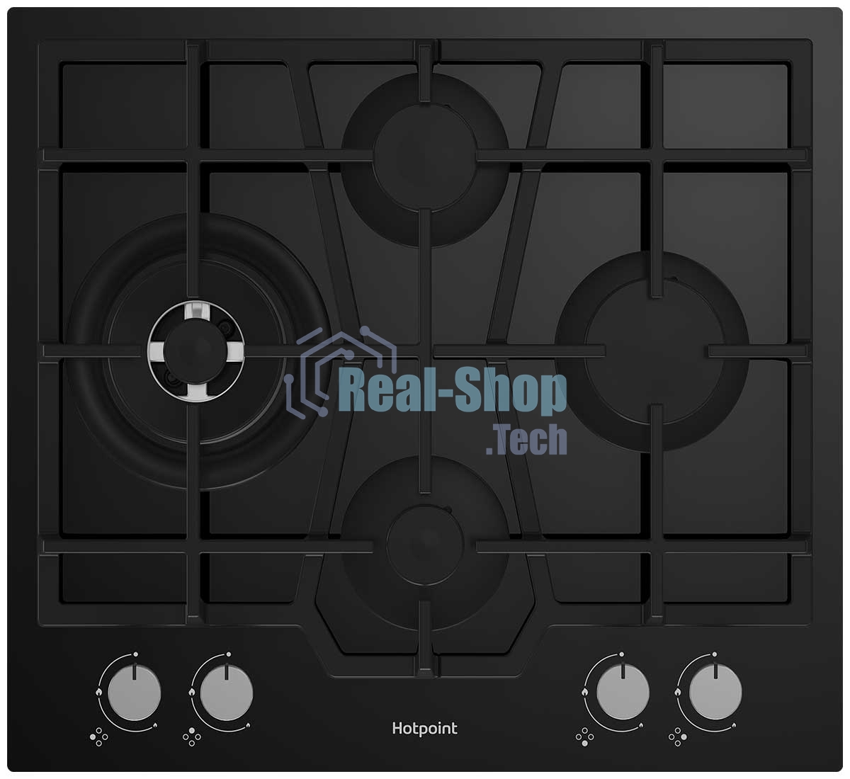 Газовая варочная поверхность Hotpoint HG 62FD/BK, 4 конфорки, закаленное стекло, 9750 Вт