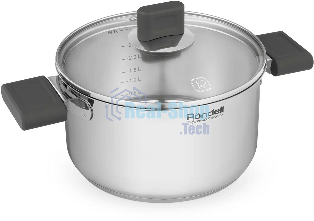 Кастрюля Rondell Quadro RDS-1596, 3.1 л, 20 см, с крышкой, сталь