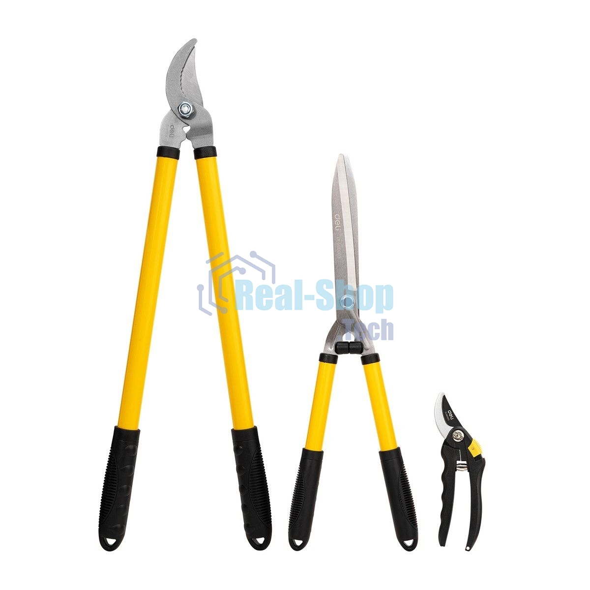 Набор сучкорез, кусторез, секатор Deli DL580003 Набор из трех предметов. Сталь 55С. Термообработанная поверхность. Ручка с полипропиленновым покрытием.