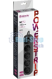 Удлинитель Defender M550 черный, 5 м, EURO, 5 розеток, 2200 Вт