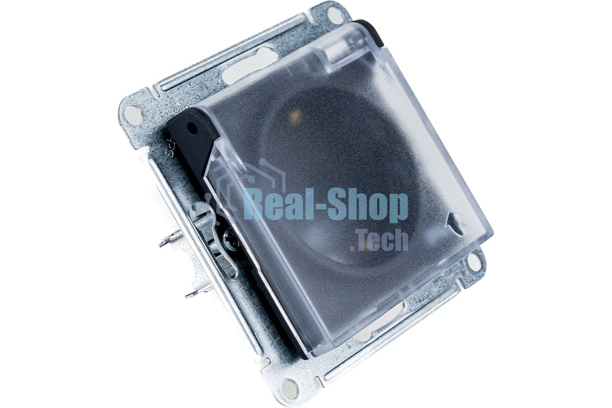 Механизм розетки 1-м СП AtlasDesign Aqua 16А IP44 с заземл. защ. шторки с прозрачной крышкой карбон SchE ATN441046