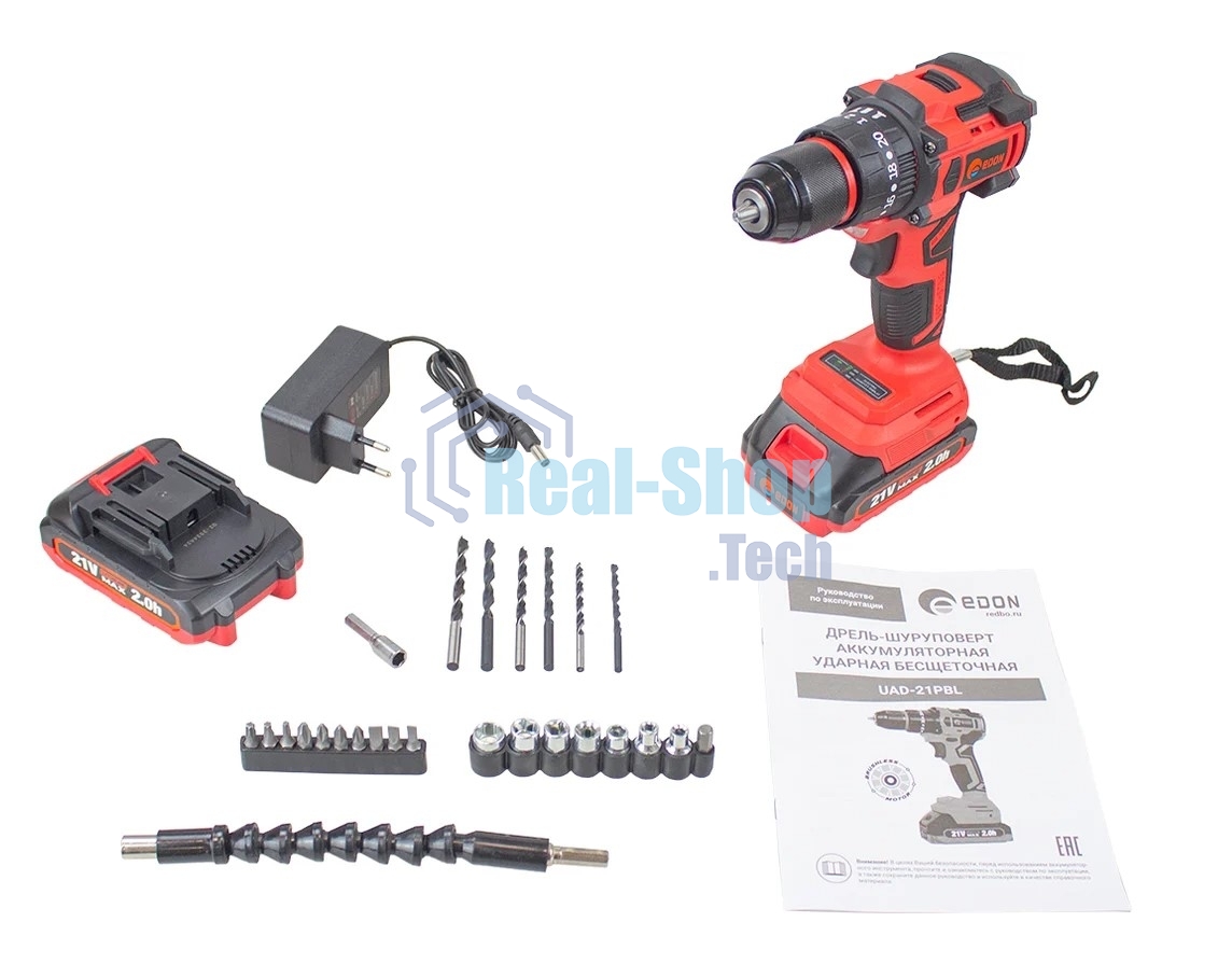 Дрель-шуруповерт аккумуляторная Edon UAD-21PBL, 20В, 2 АКБ, Кейс