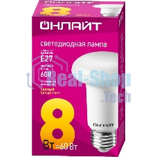 Лампа светодиодная ОНЛАЙТ 71653 OLL-R63-8-230-2.7K-E27 8 Вт 2700К тепл. белый E27 600 лм