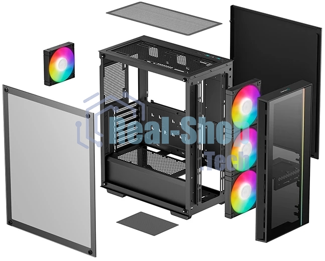 Компьютерный корпус Deepcool MATREXX 55 V4 без БП, боковое окно (закаленное стекло), 3xARGb LED 140мм вентилятора спереди, 1xARGb LED 120мм вентилятор сзади, черный, ATX