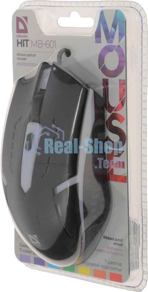 Мышь проводная Defender Hit MB-601 черный, 1200 dpi, USB, кнопки - 4