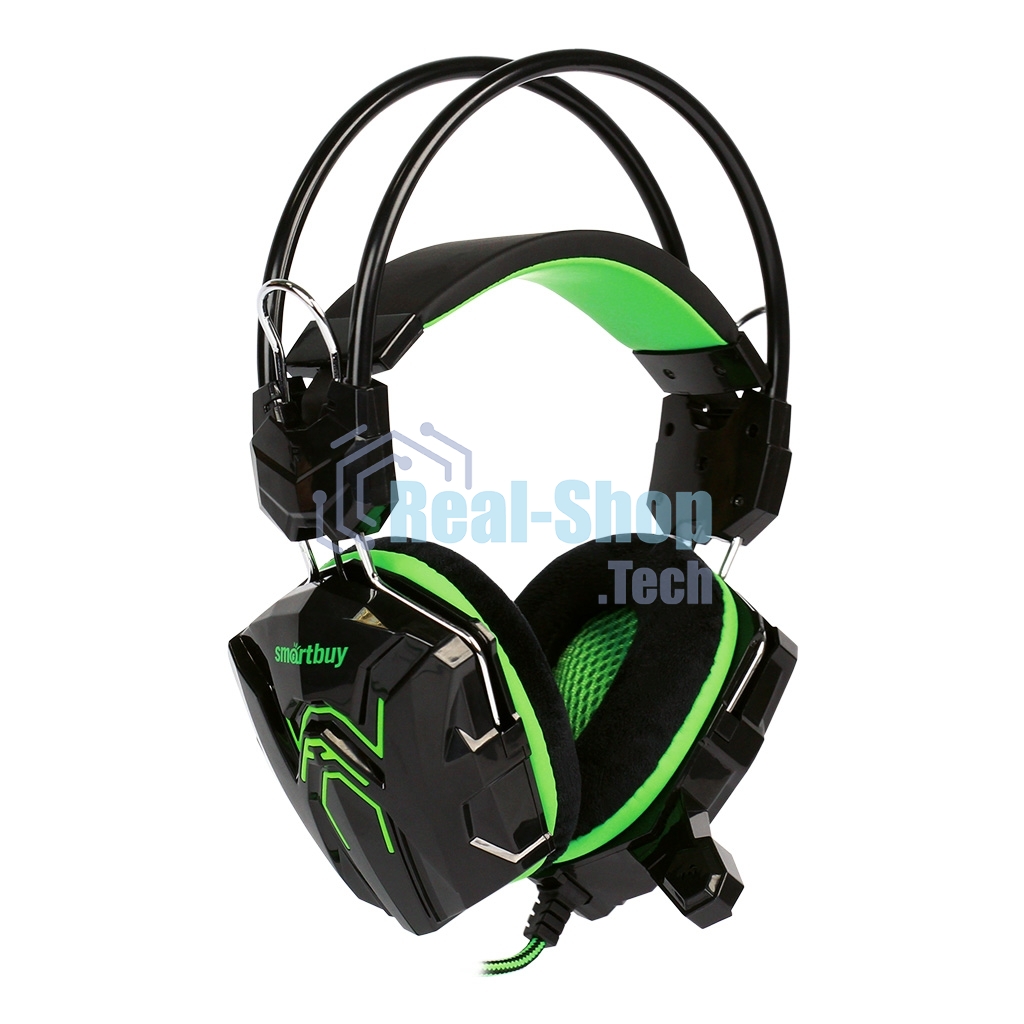 Гарнитура проводная игровая RUSH COBRA, динамики 40мм, велюровые амбушюры, черный/зеленый (SBHG-1200)