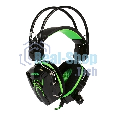 Гарнитура проводная игровая RUSH COBRA, динамики 40мм, велюровые амбушюры, черный/зеленый (SBHG-1200)