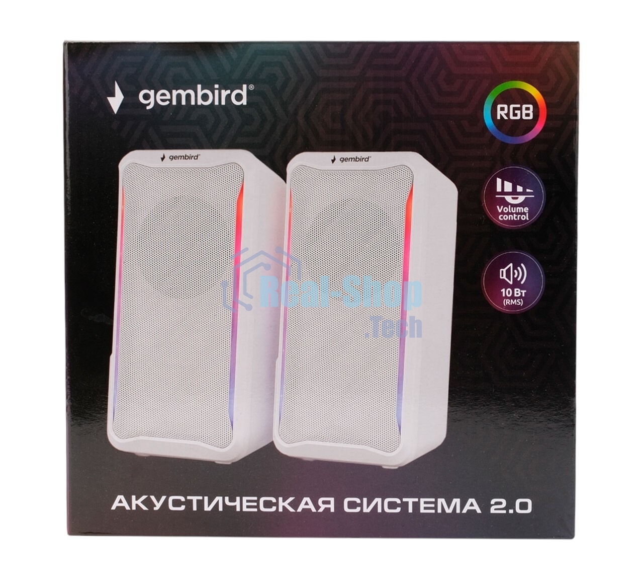 Акустическая система 2.0 Gembird SPK-305-W, 10Вт, пластик, рег.громкости, RGB подсветка, белый