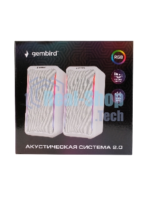 Акустическая система 2.0 Gembird SPK-305-W, 10Вт, пластик, рег.громкости, RGB подсветка, белый