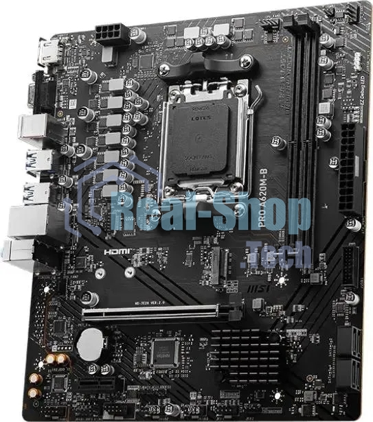 Материнская плата MSI PRO A620M-B, AM5, AMD A620, 2xDDR5, 4xSATA, 1xM.2 (PCIe 4.0 x4), 1xPCIe 4.0 x16, 1xPCIe 3.0 x1, 1xHDMI, 1xVGA, 1x2.5Gb LAN, 6xUSB-A 5Gbps, 6xUSB-A 2.0, 3x3.5 мм, 7.1, mATX