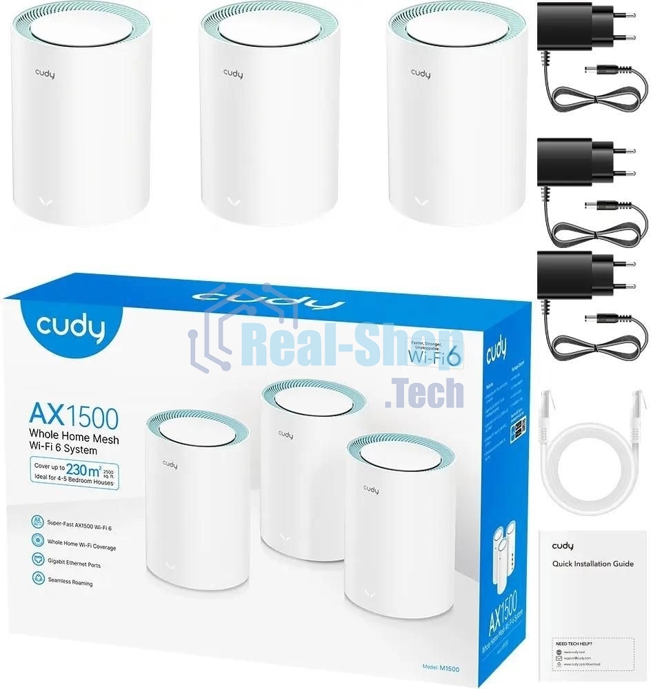 Бесшовный Mesh роутер Cudy M1500 (M1500(3-PACK)) AX1500 10/100/1000BASE-TX (упак.:3шт)