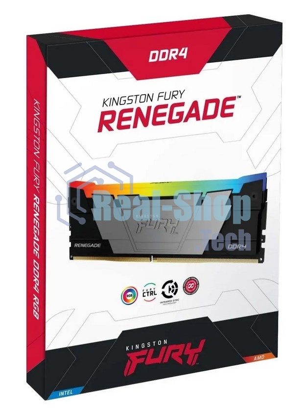 Оперативная память Kingston Fury Renegade, DDR4, 32GB (2x16GB), 3200MHz, CL16, DIMM, с радиатором, RGB, серебристый/черный