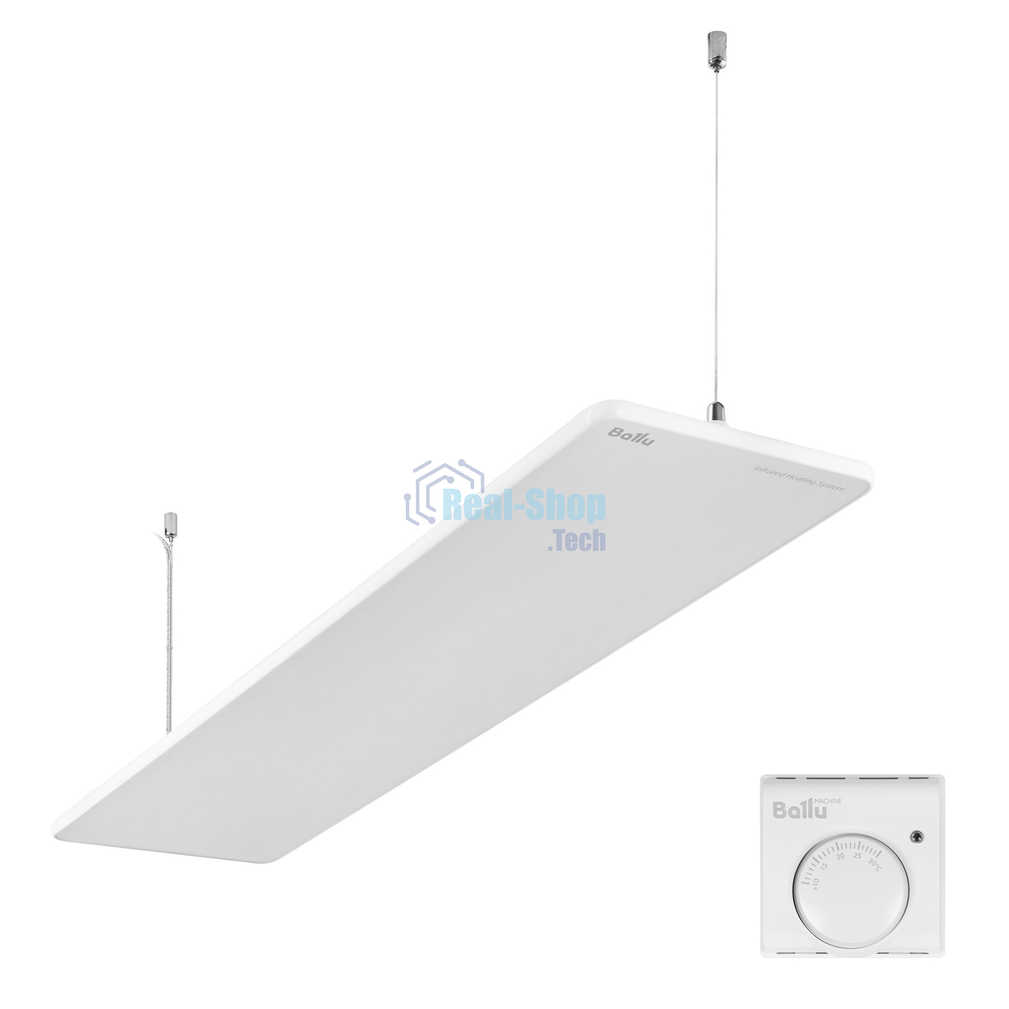 Комплект обогреватель инфракрасный Ballu BIH-GSW-1.3 + BMT-1 белый, 1300 Вт, 26 м2, термостат