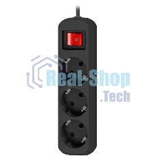 Удлинитель Defender G318 черный, 1.8 м, EURO, 3 розетки, 2200 Вт