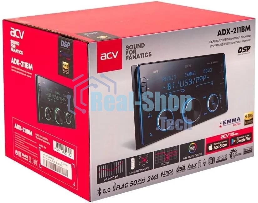 Автомагнитола ACV ADX-211BM, 2 DIN, Bluetooth, USB Type-A, AUX, пульт ДУ