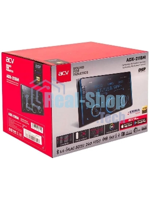 Автомагнитола ACV ADX-211BM, 2 DIN, Bluetooth, USB Type-A, AUX, пульт ДУ
