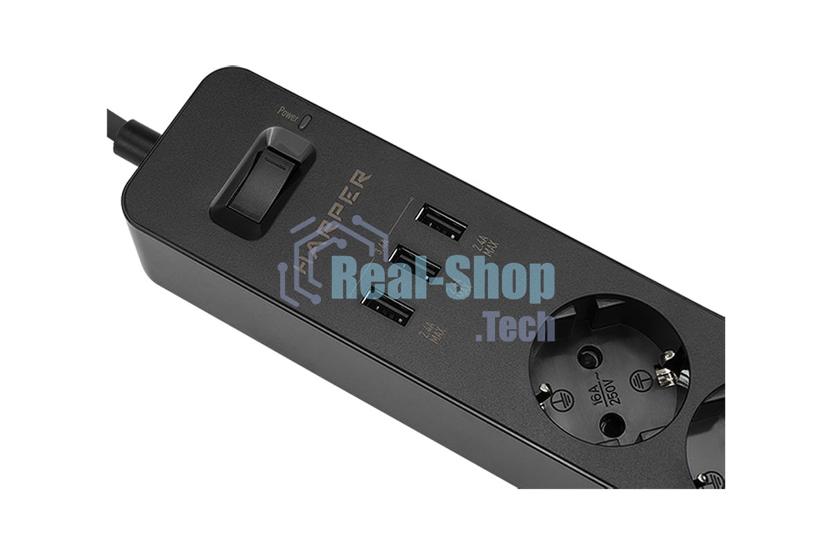 Удлинитель с USB зарядкой HARPER UCH-315 черный