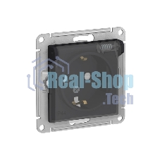 Механизм розетки 1-м СП AtlasDesign Aqua 16А IP44 с заземл. защ. шторки с прозрачной крышкой карбон SchE ATN441046