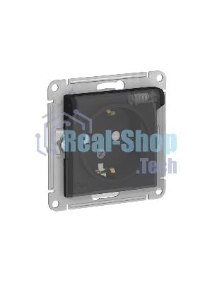 Механизм розетки 1-м СП AtlasDesign Aqua 16А IP44 с заземл. защ. шторки с прозрачной крышкой карбон SchE ATN441046