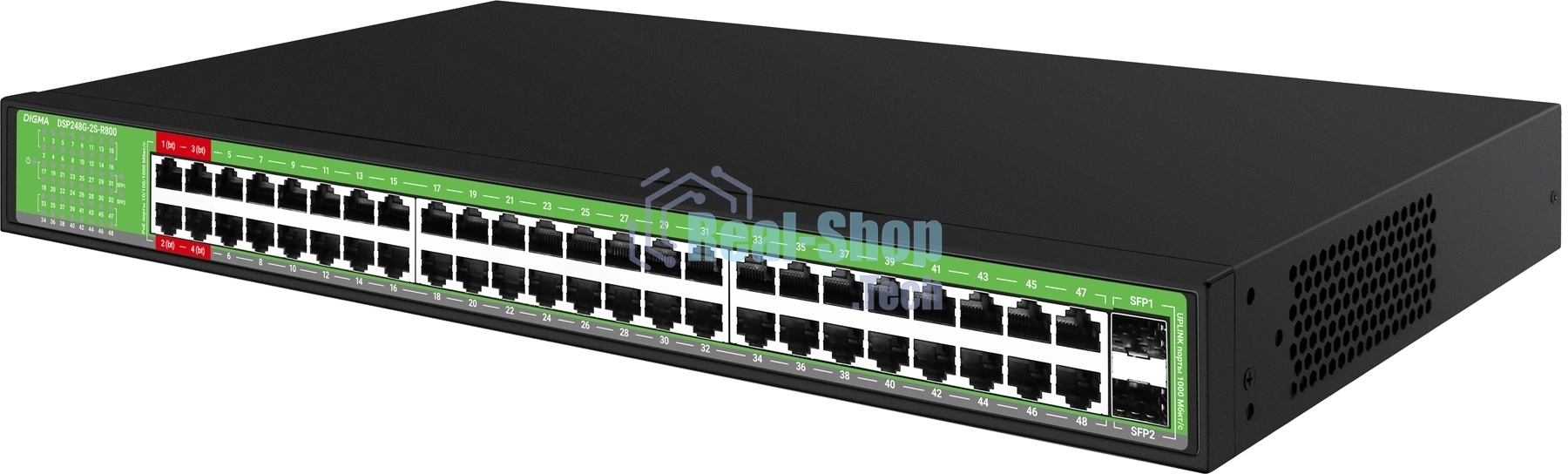 Коммутатор Digma DSP248G-2S-R800 V1, 48×1 Гбит/с + 2×1 Гбит/с SFP, неуправляемый