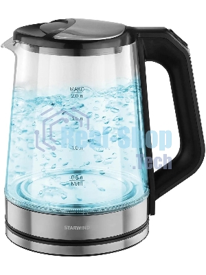 Чайник электрический Starwind SKG2112 2 л, 1800 Вт, черный/прозрачный корпус: стекло
