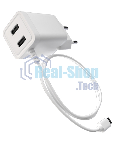 Сетевое зарядное устройство Maxvi A202M 2хUSB 2А 10W + литой кабель MicroUSB 1.2м, белый