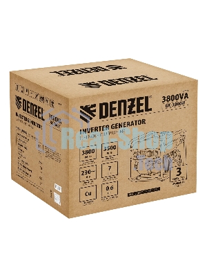 Генератор инверторный Denzel GK-3800iF, 3,8 кВт, 230 В, ручной старт
