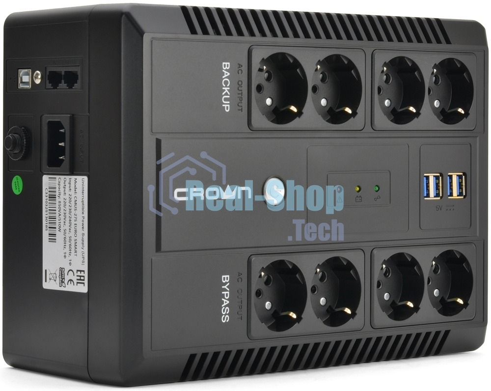 Источник бесперебойного питания CMUS-275 EURO SMART/850 ВА/480 Вт/8 х CEE 7 (евророзетка)