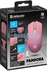 Мышь беспроводная Defender Pandora GM-502 розовый, 3200 dpi, радиоканал, USB, кнопки - 7