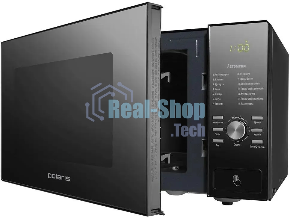 Микроволновая печь Polaris PMO 2303DG черный, 23 л, 1400 Вт, переключатели - кнопки/поворотный механизм