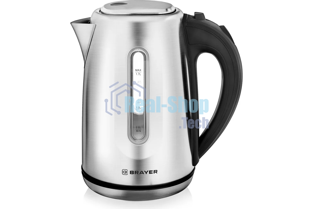 Чайник электрический BRAYER BR1014, 2200 Вт, 1,7 л, нержав.сталь, индикат. уровн. воды, автоотключ