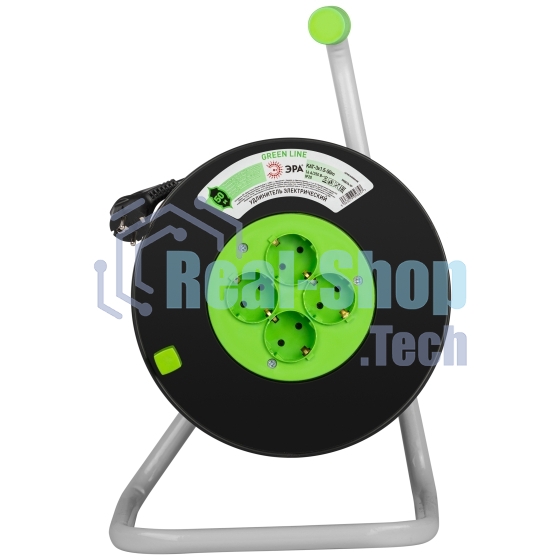 Удлинитель силовой ЭРА GREEN LINE KAT-3x1.5-50m Greenline на катушке пластик 4 розетки с заземлением 50 м ПВС 3x1.5 мм2