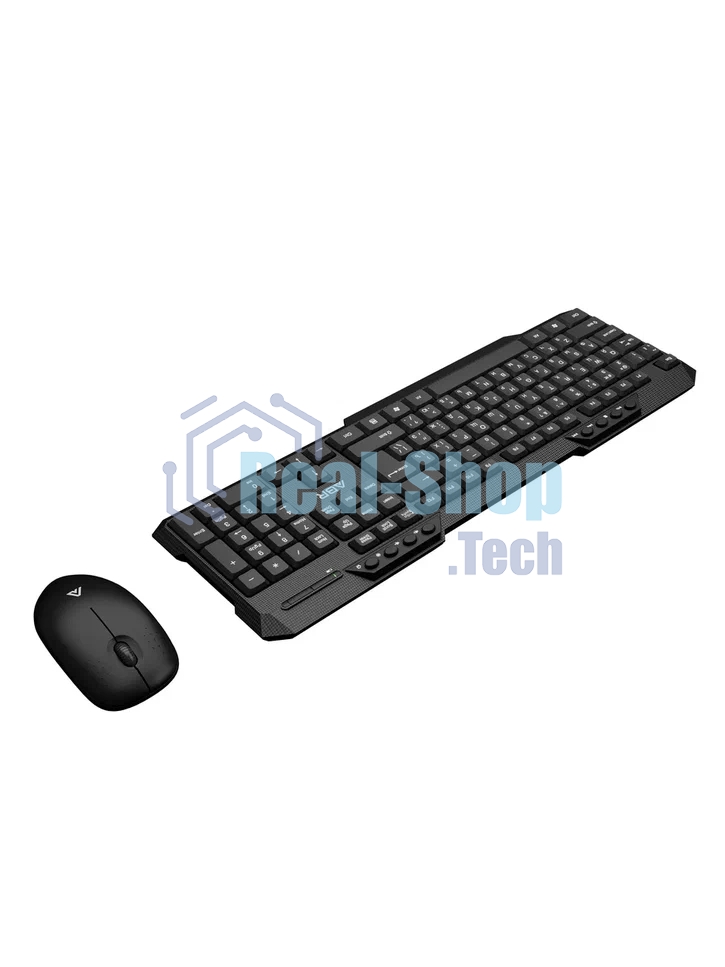 Комплект клавиатура и мышь ABR KW807 черный, интерфейс USB, беспроводной, 2.4G, RU/EN