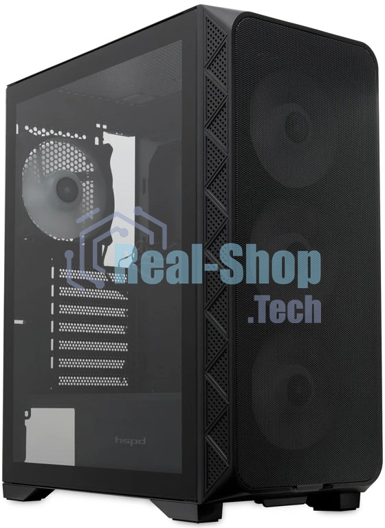 Компьютерный корпус HSPD M521, Mesh Mid Tower, черный, slide TG, 0.45 SPCC, 4x120мм ARGb ATX, mATX, mITX 160/330/184мм 2x2.5