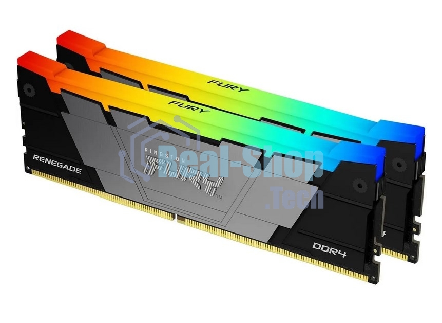 Оперативная память Kingston Fury Renegade, DDR4, 32GB (2x16GB), 3200MHz, CL16, DIMM, с радиатором, RGB, серебристый/черный