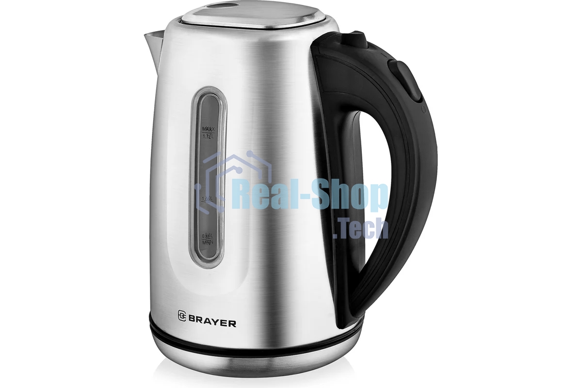 Чайник электрический BRAYER BR1014, 2200 Вт, 1,7 л, нержав.сталь, индикат. уровн. воды, автоотключ