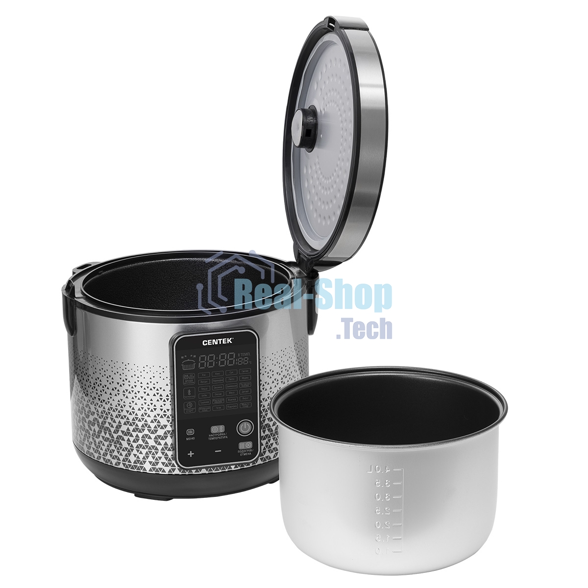 Мультиварка Centek CT-1499 (черный/сталь) 900Вт, 5.0л, 25 программ, мультиповар, антиприг. покрытие