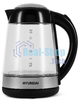 Чайник электрический Hyundai HYK-G3803 1.7 л, 2200 Вт, черный/серебристый (корпус: стекло)