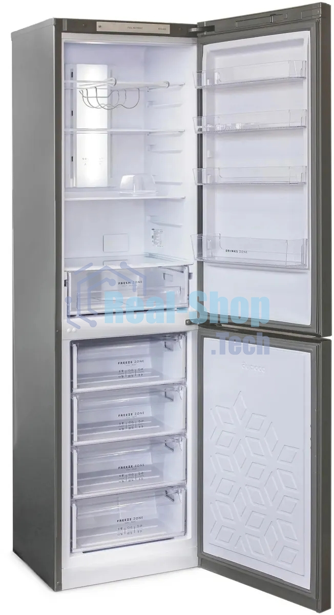 Холодильник Бирюса Б-I980NF нержавеющая сталь двухкамерный 240/130л морозилка снизу, No Frost