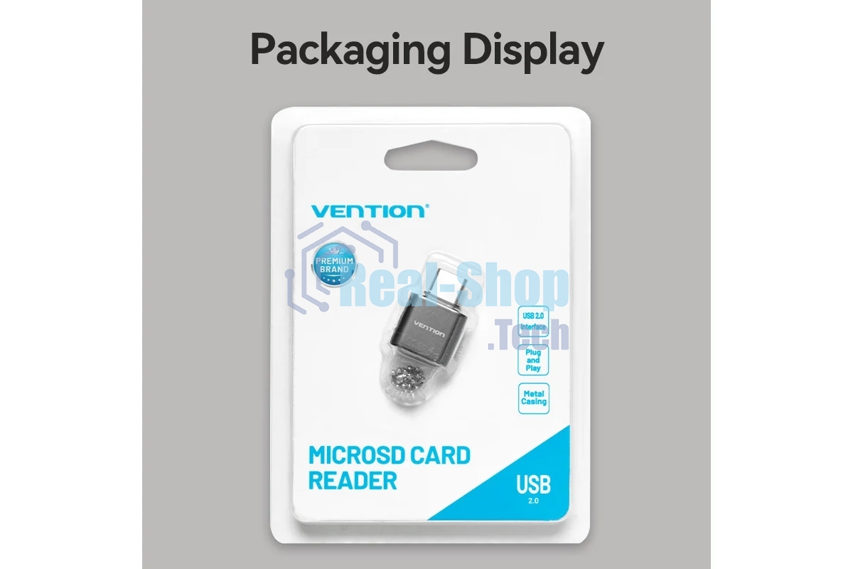 Кард-ридер Vention OTG USB 2.0 CM/MicroSD - Серый