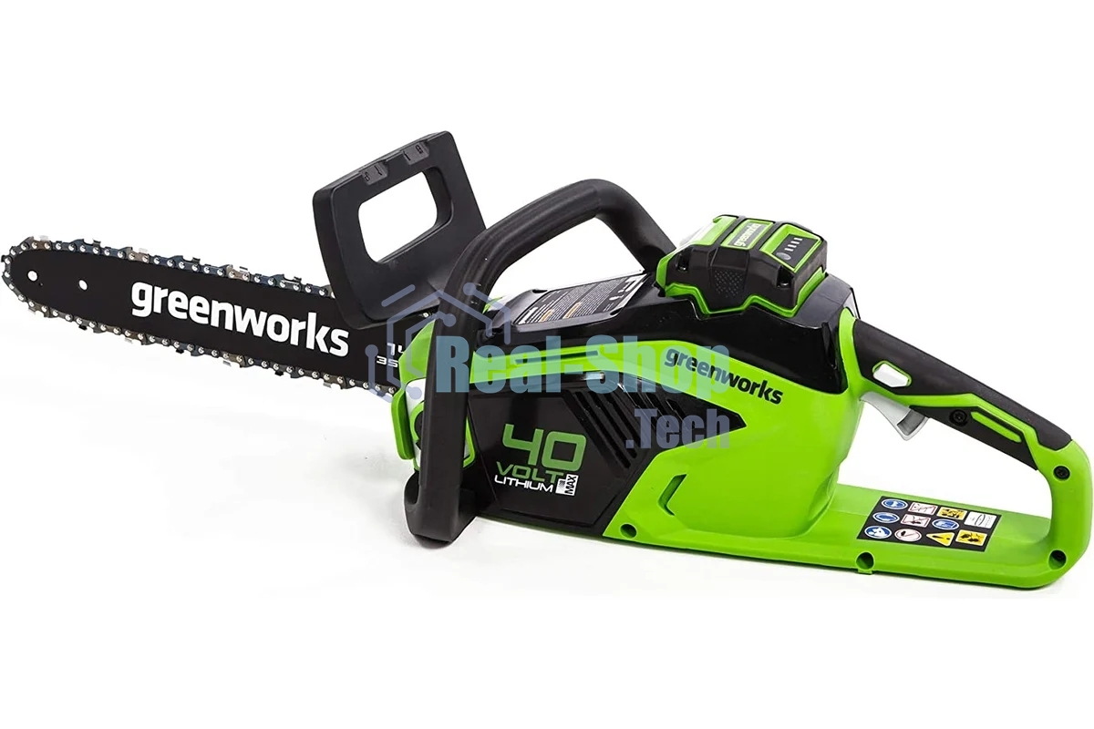 Цепная пила аккумуляторная (2005707UA) GreenWorks GD40CS15, 40V, 35 см, бесщеточная, 1,5 КВТ, с АКБ 2АЧ и ЗУ