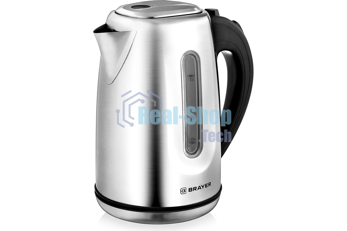 Чайник электрический BRAYER BR1014, 2200 Вт, 1,7 л, нержав.сталь, индикат. уровн. воды, автоотключ