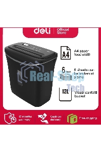 Шредер Deli E9945 черный (секр.P-4) фрагменты 6лист. 12лтр. скобы пл.карты