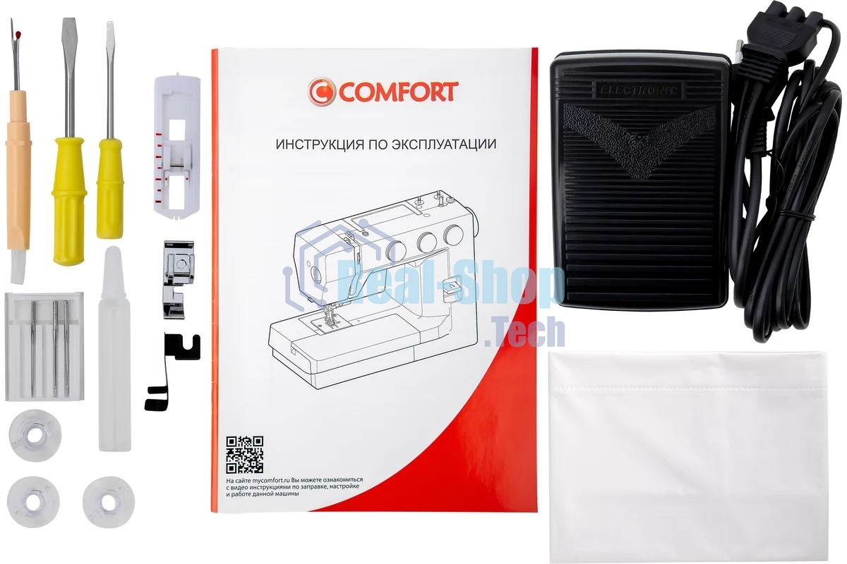 Швейная машина Comfort 3010 белый/синий, электромеханическая, вертикальный качающийся, 28 операций, петля полуавтомат