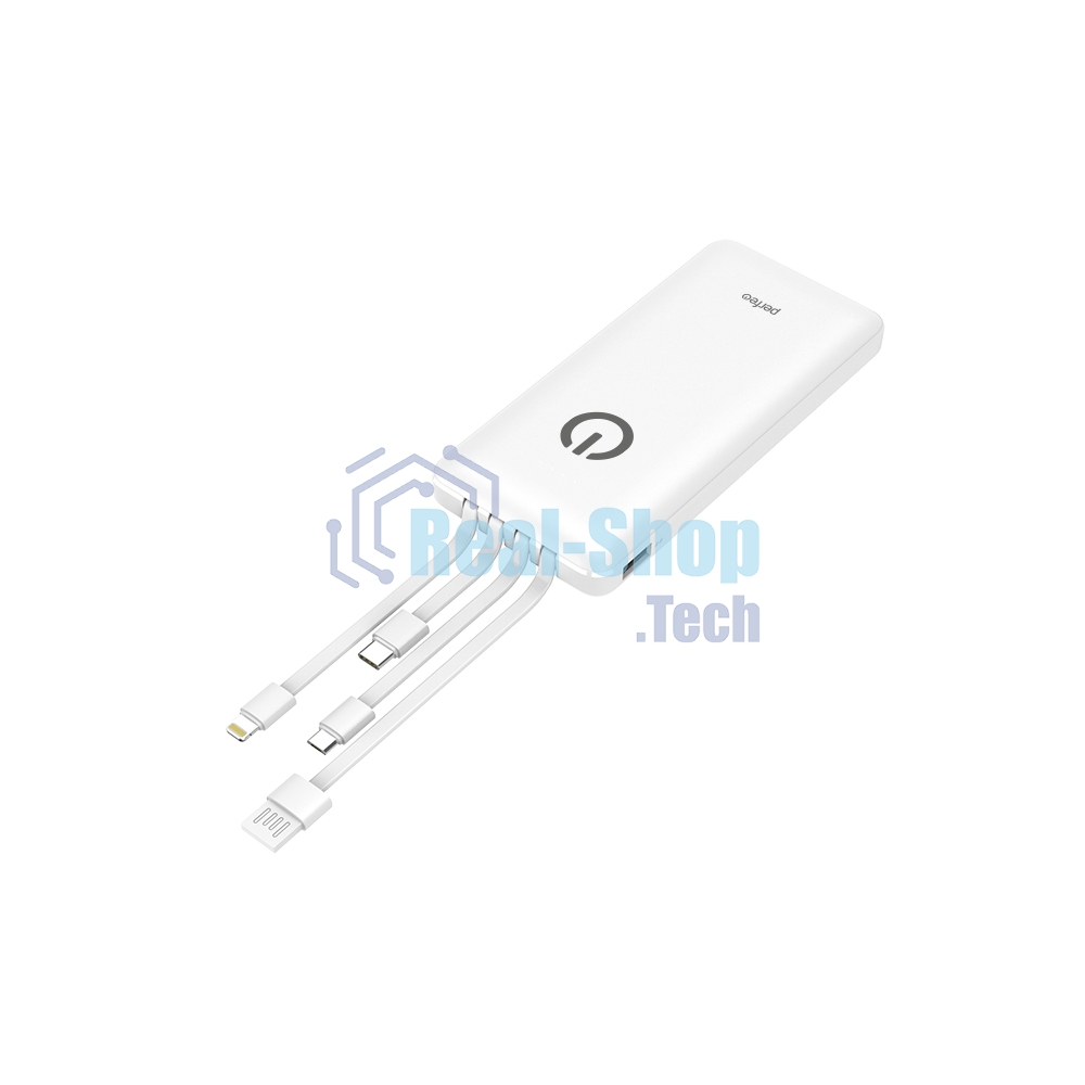 Портативный аккумулятор Powerbank Perfeo ABSOLUTE 10000mah In Micro usb,USB /Out USB,Micro usb,Type-C,Lightning, 2.1А/ белый (PF_B4879)