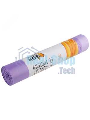 Мешки для мусора Рыжий кот 35 л (15 шт./рул) с завязками, ПНД, фиолетовый, 18 мкм