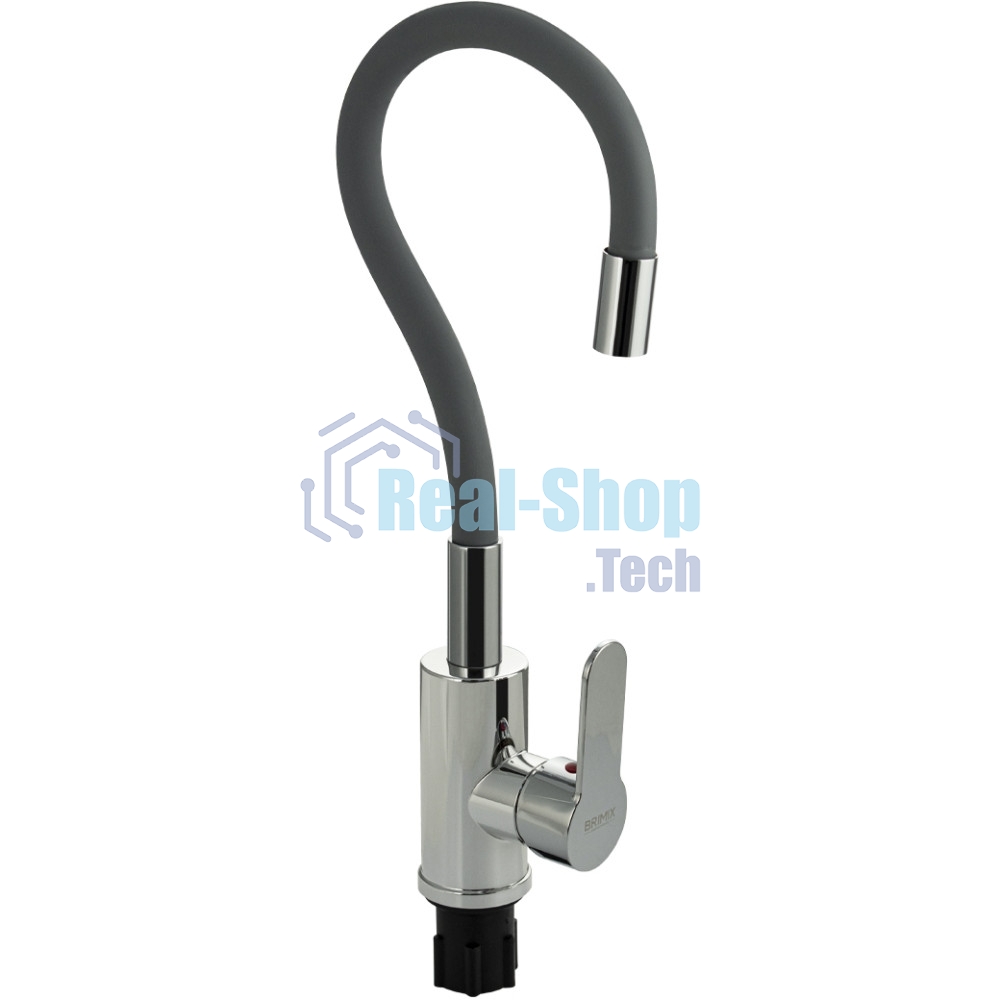 Смеситель для кухни BRIMIX 5927 шаровый, из высокопрочного АБС пластика, с алюминиевым основанием, с гибким серым изливом, цвет хром