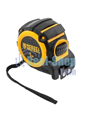 Рулетка Denzel 5 м х 32 мм, автоматич. фиксац., нейлон. покрытие, магнит. зацеп, двухстор. разметка